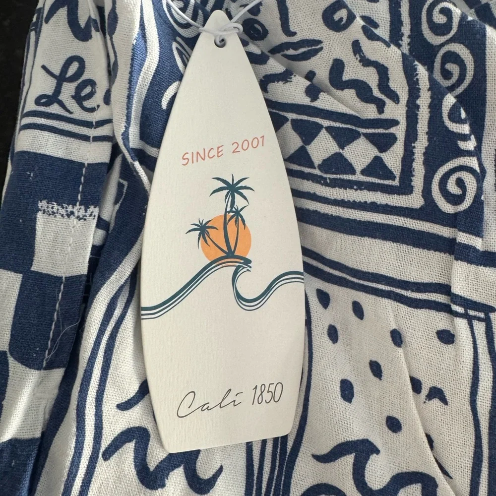 Cali1850 Grecian Printed Linen Pull On Drawstring Beach Pants Large NWT - Picture 8 of 8